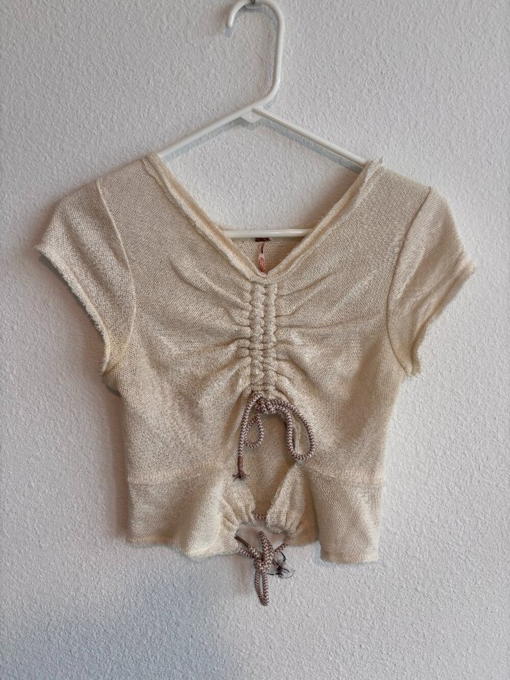Free People Cream Crochet Ruched Crop Top